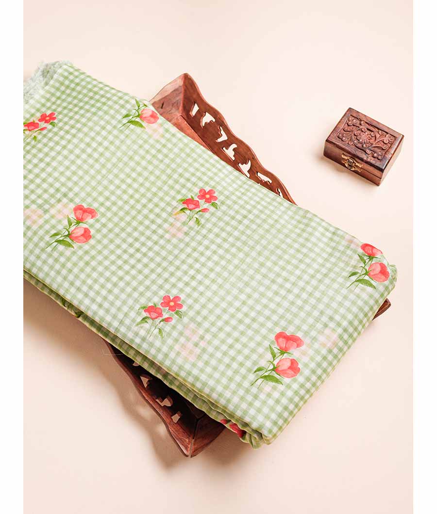 MUL CHANDERI PRINTED  NOOR CHECKS FABRIC