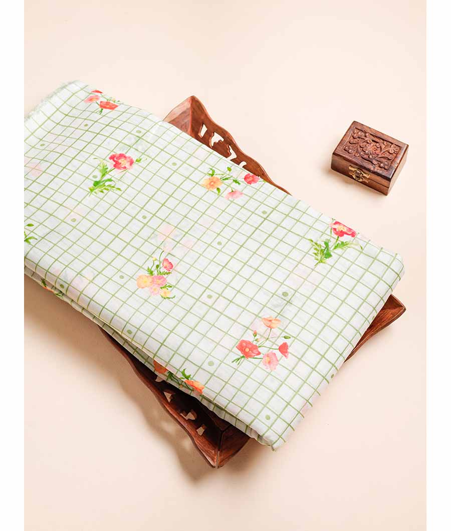 MUL CHANDERI PRINTED  NOOR CHECKS FABRIC