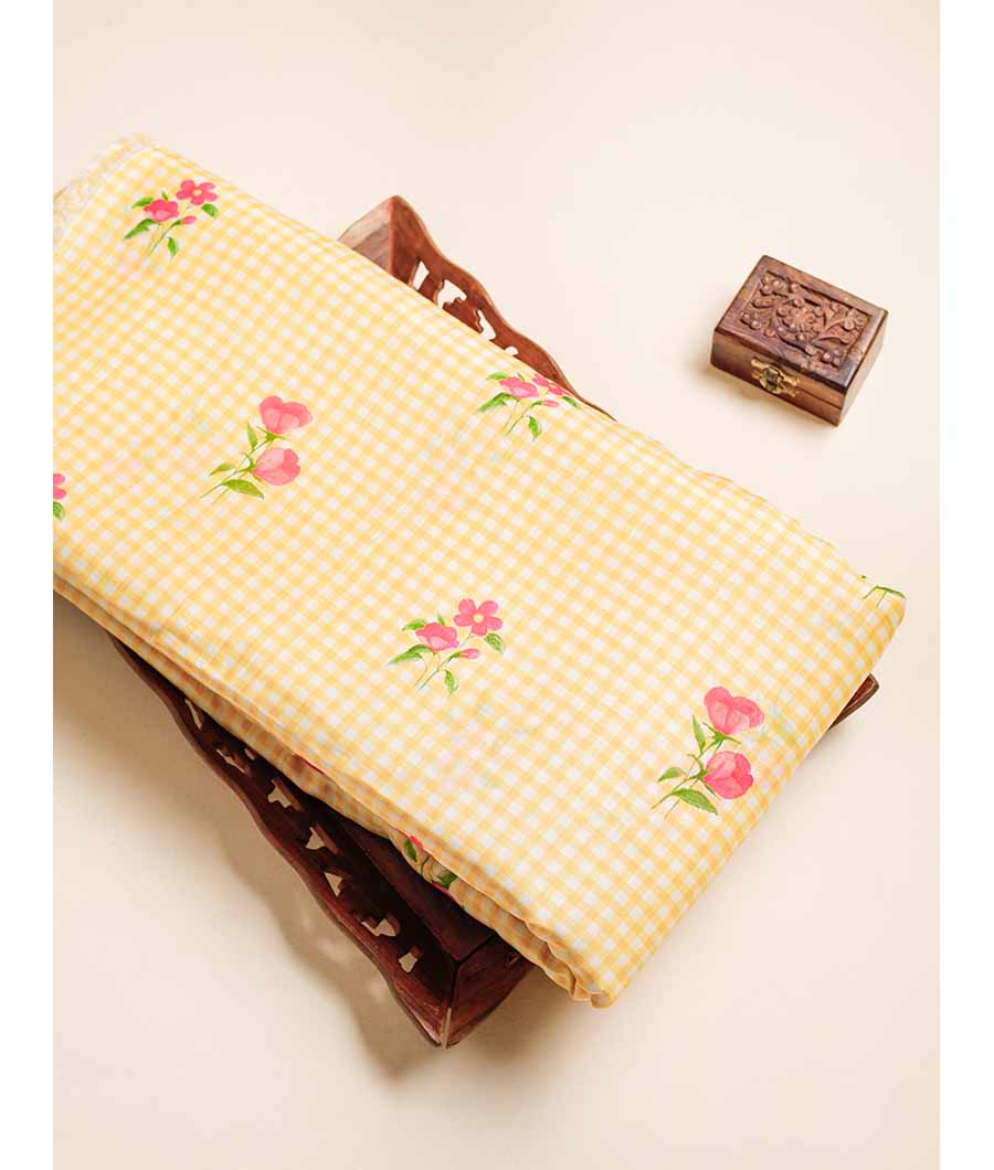 MUL CHANDERI PRINTED  NOOR CHECKS FABRIC