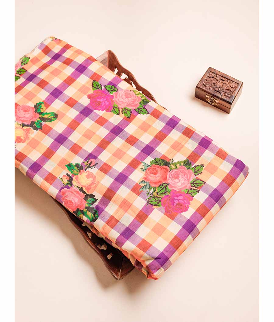 MUL CHANDERI PRINTED  NOOR CHECKS FABRIC