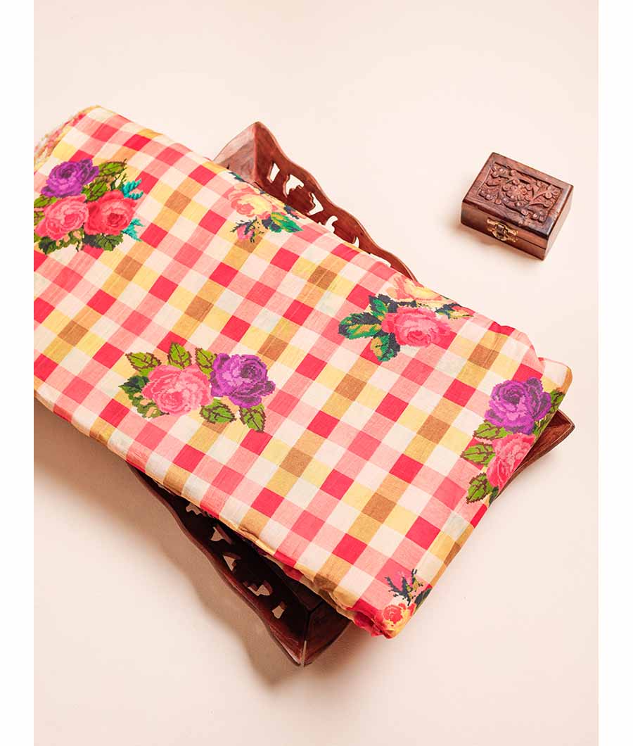 MUL CHANDERI PRINTED  NOOR CHECKS FABRIC