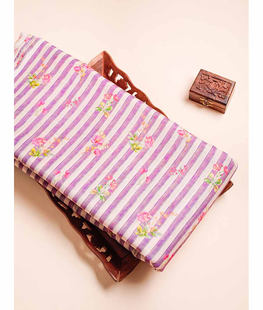 MUL CHANDERI PRINTED STRIPES FABRIC