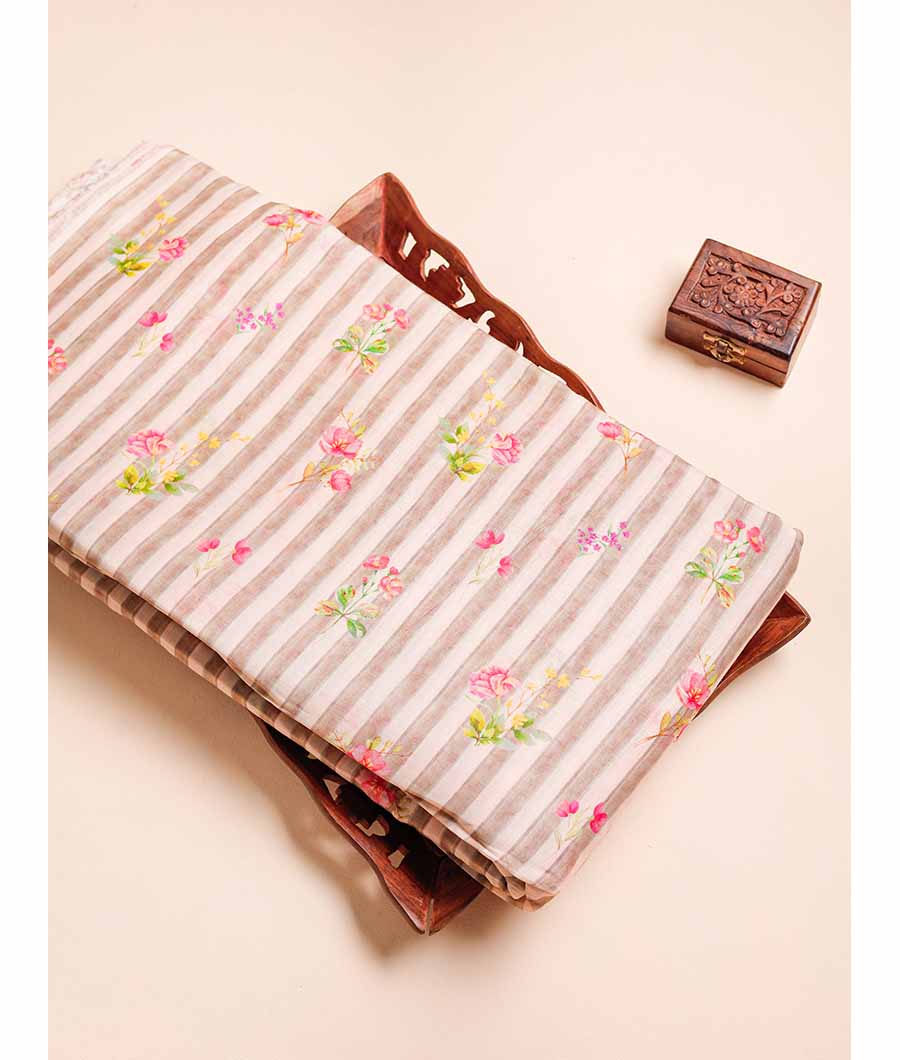 MUL CHANDERI PRINTED STRIPES FABRIC