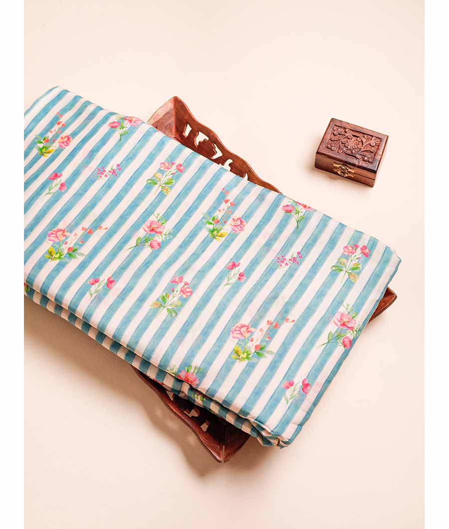MUL CHANDERI PRINTED STRIPES FABRIC