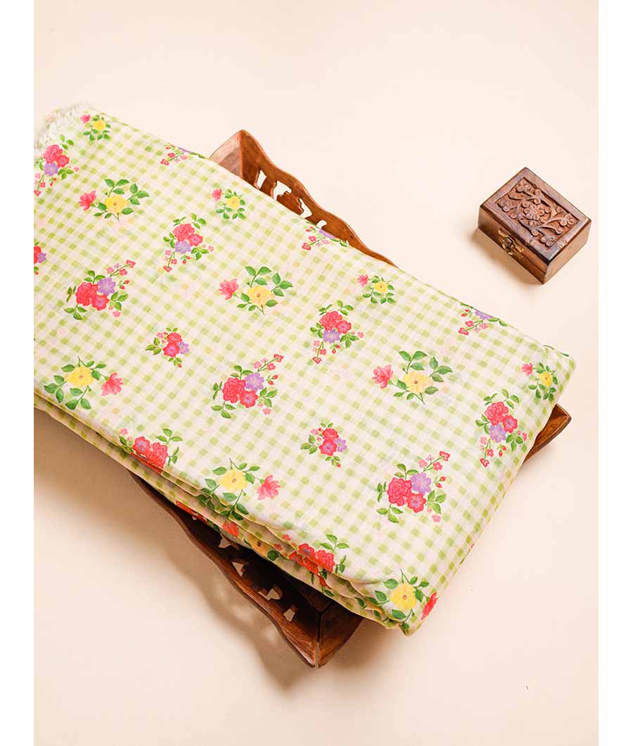 MUL CHANDERI PRINTED NOOR CHECKS FABRIC