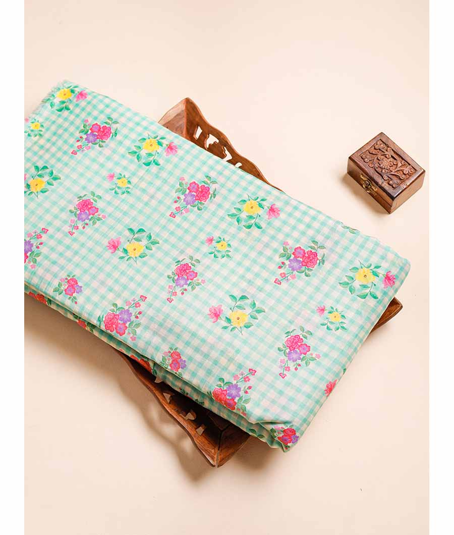MUL CHANDERI PRINTED NOOR CHECKS FABRIC