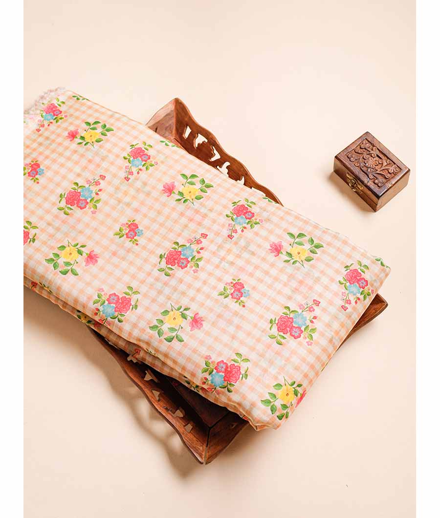 MUL CHANDERI PRINTED NOOR CHECKS FABRIC