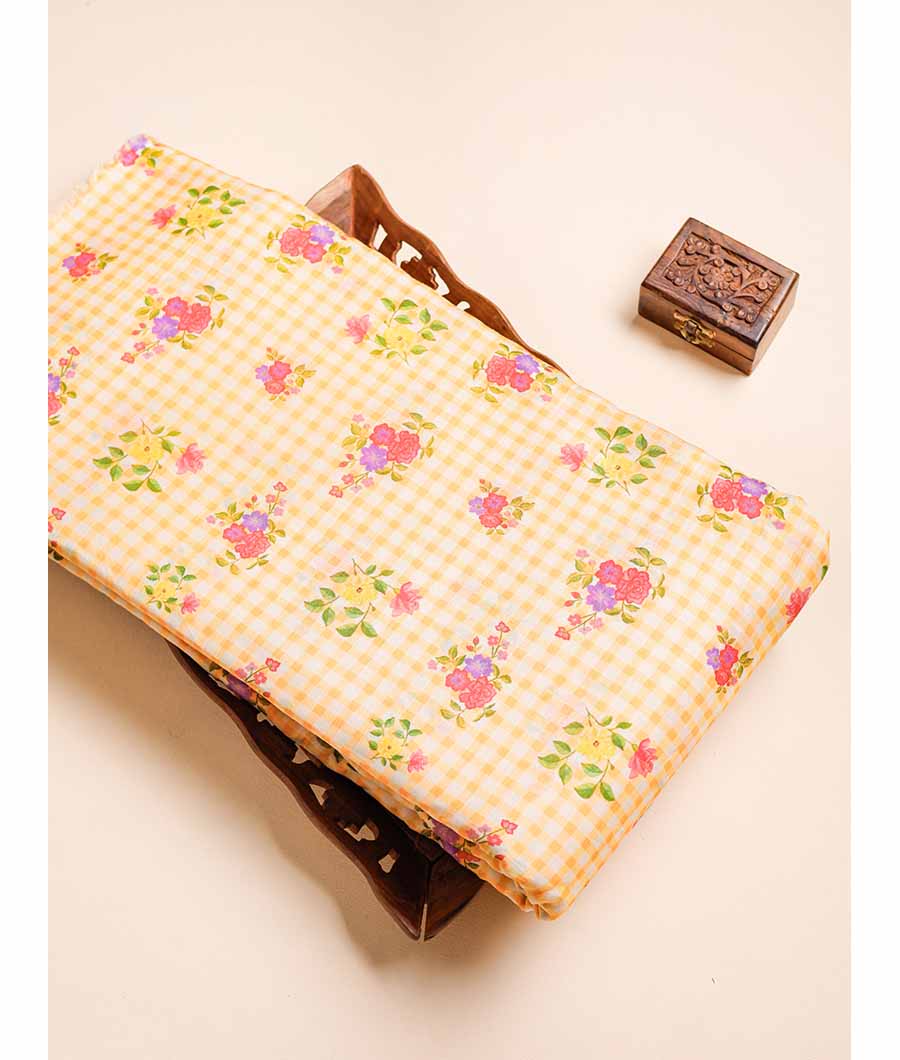 MUL CHANDERI PRINTED NOOR CHECKS FABRIC