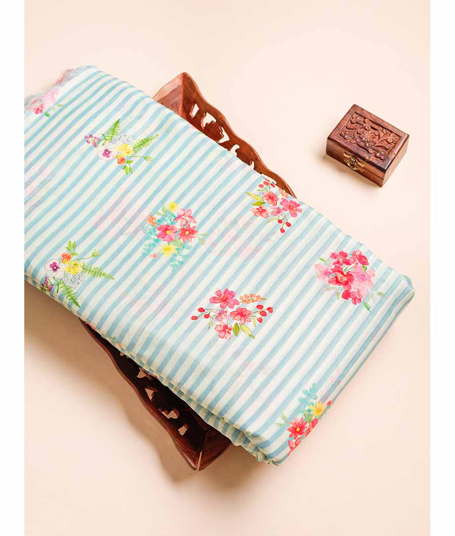 MUL CHANDERI PRINTED STRIPES FABRIC