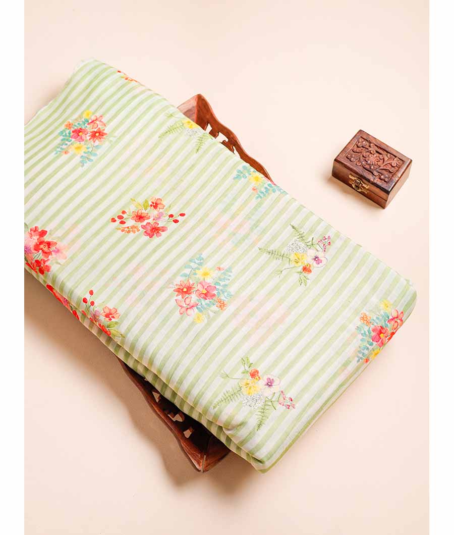 MUL CHANDERI PRINTED STRIPES FABRIC