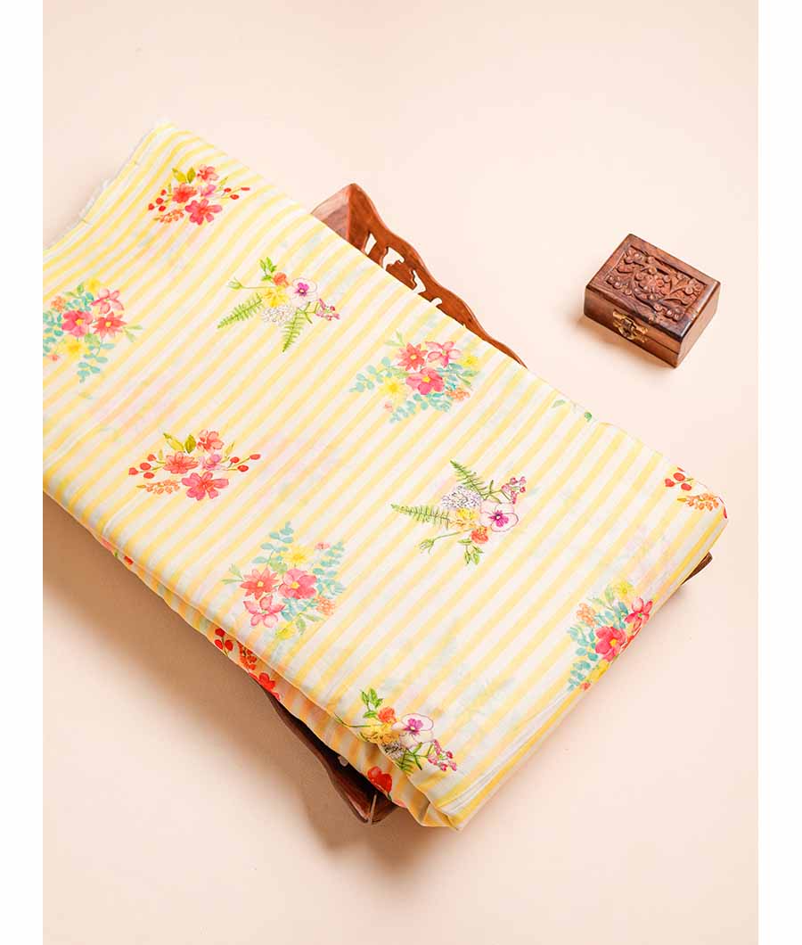 MUL CHANDERI PRINTED STRIPES FABRIC