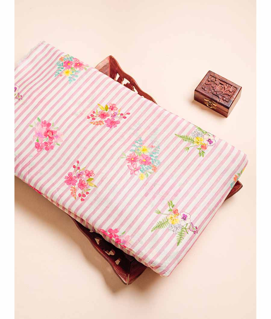 MUL CHANDERI PRINTED STRIPES FABRIC