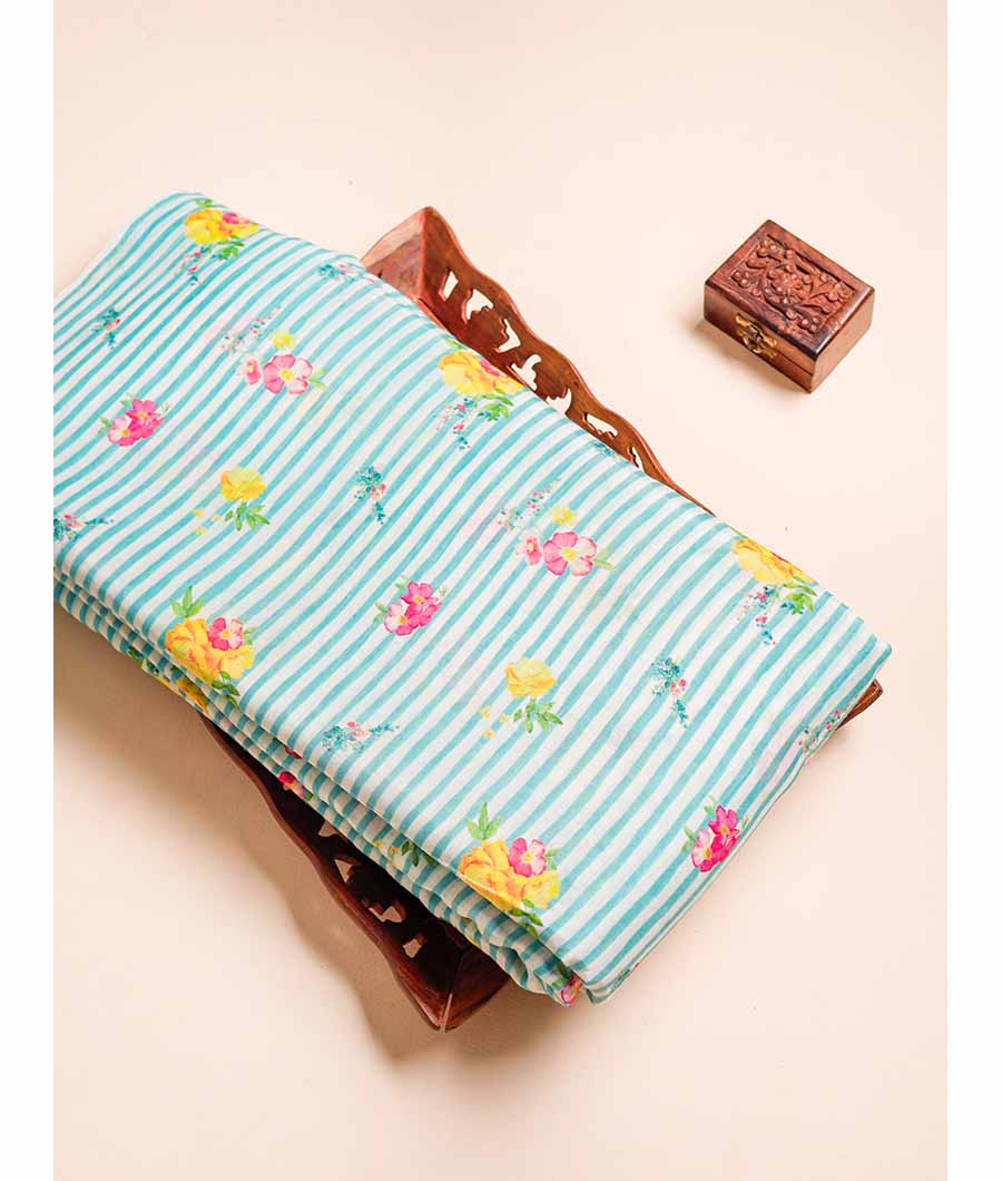 MUL CHANDERI PRINTED STRIPES FABRIC