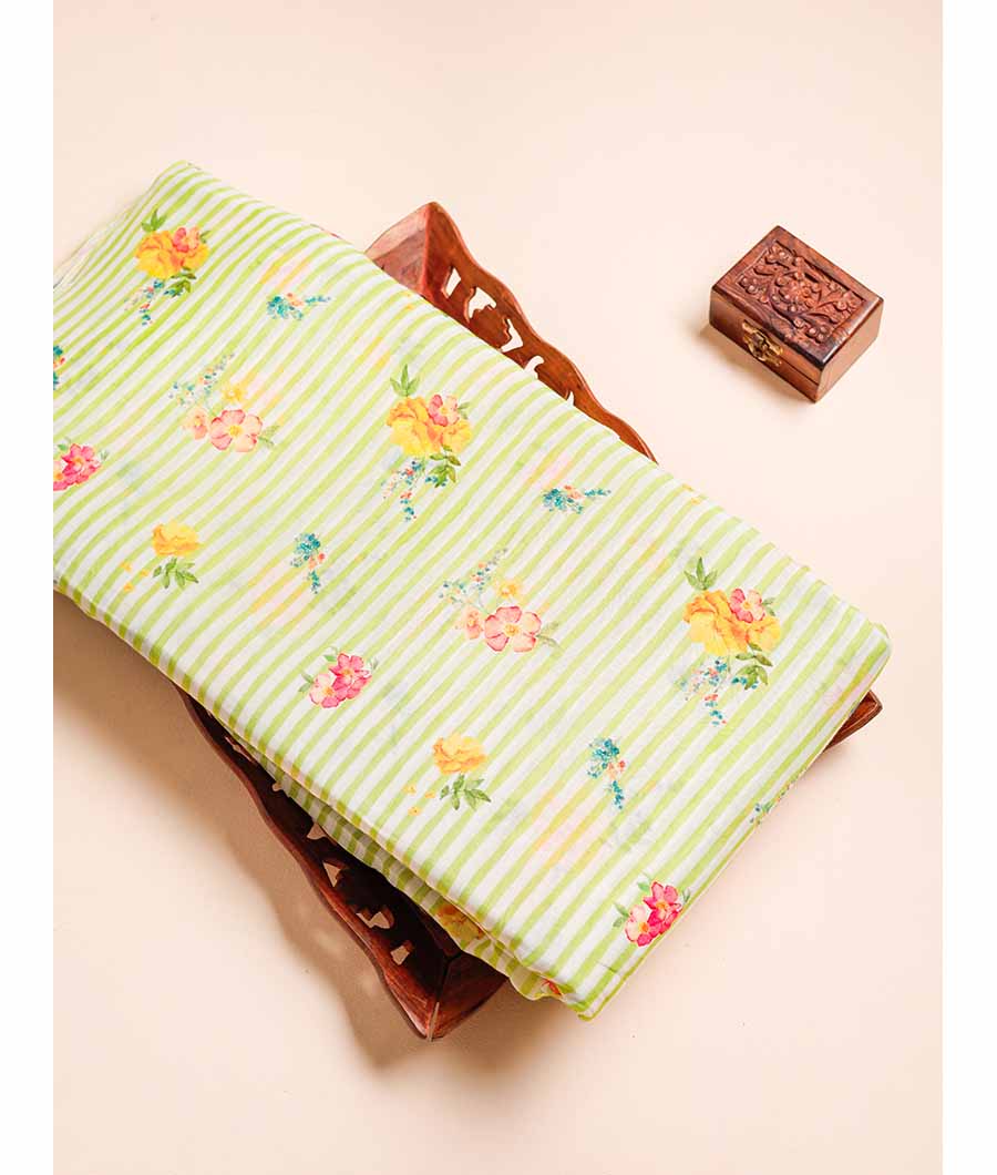 MUL CHANDERI PRINTED STRIPES FABRIC