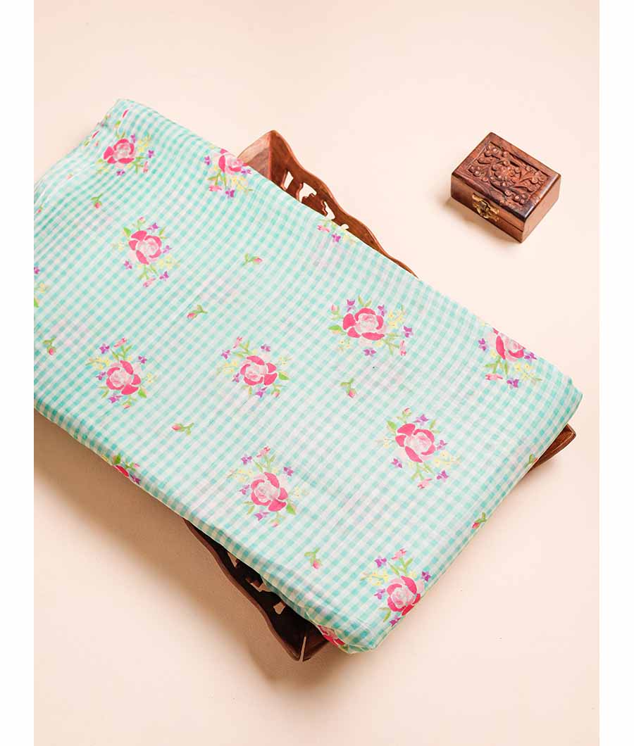 MUL CHANDERI PRINTED NOOR CHECKS FABRIC