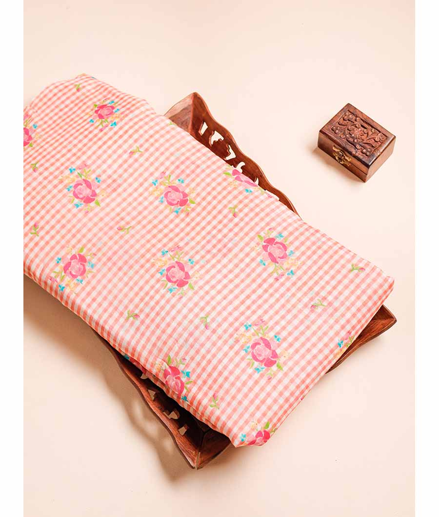 MUL CHANDERI PRINTED NOOR CHECKS FABRIC