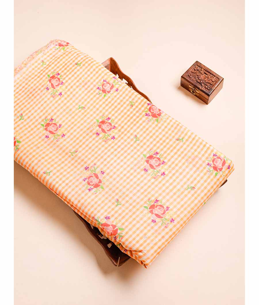 MUL CHANDERI PRINTED NOOR CHECKS FABRIC