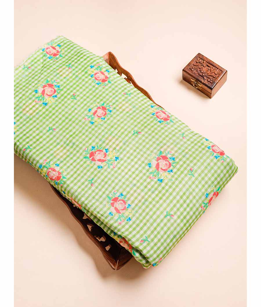 MUL CHANDERI PRINTED NOOR CHECKS FABRIC