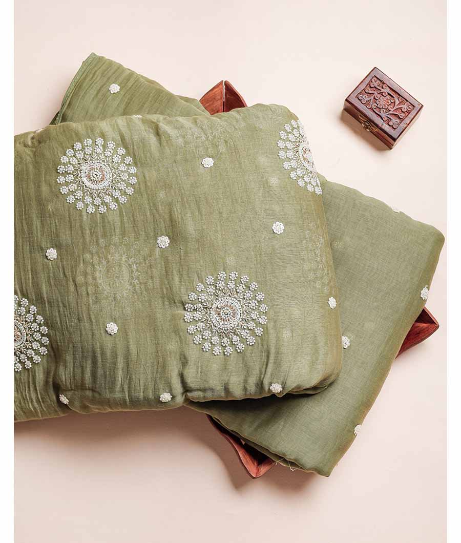 MALAI CHANDERI BEAD WORK FABRIC