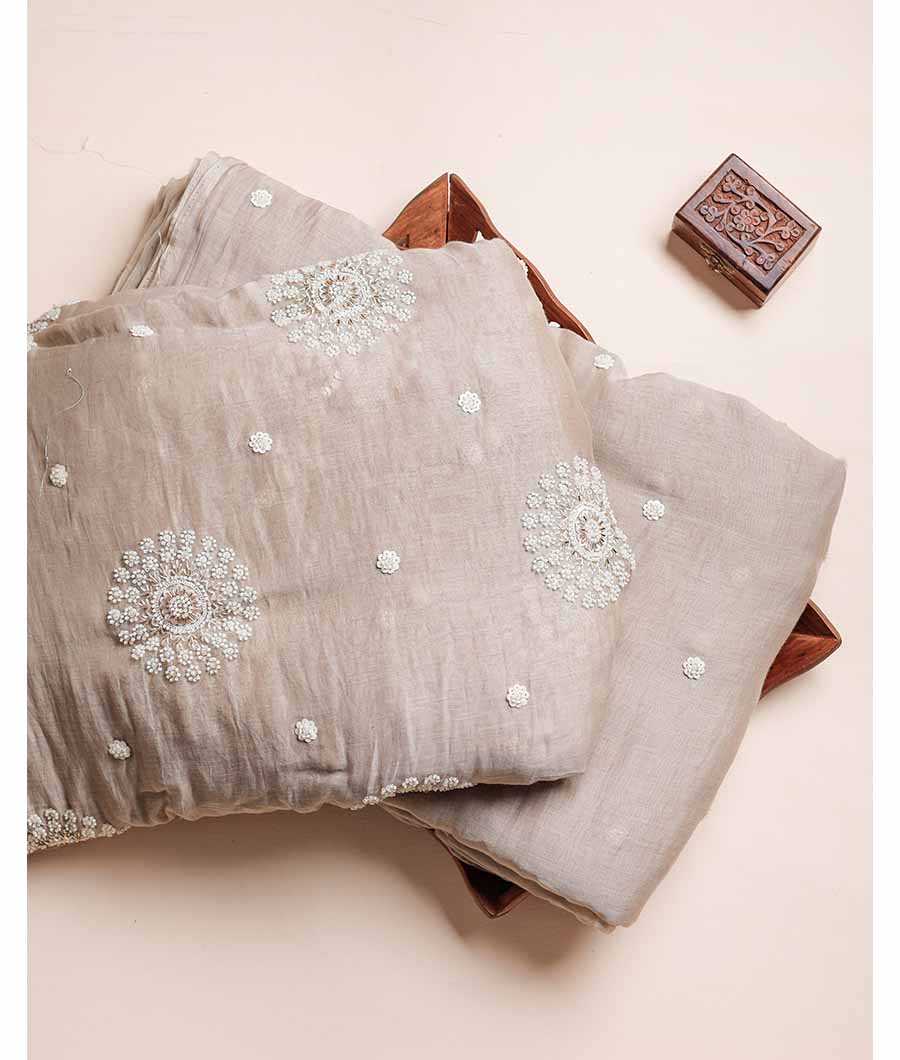 MALAI CHANDERI BEAD WORK FABRIC