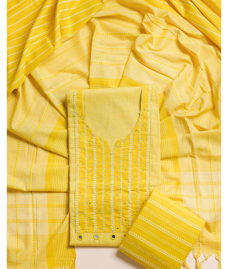 PURE COTTON WOVEN MIRROR WORK SUIT SET