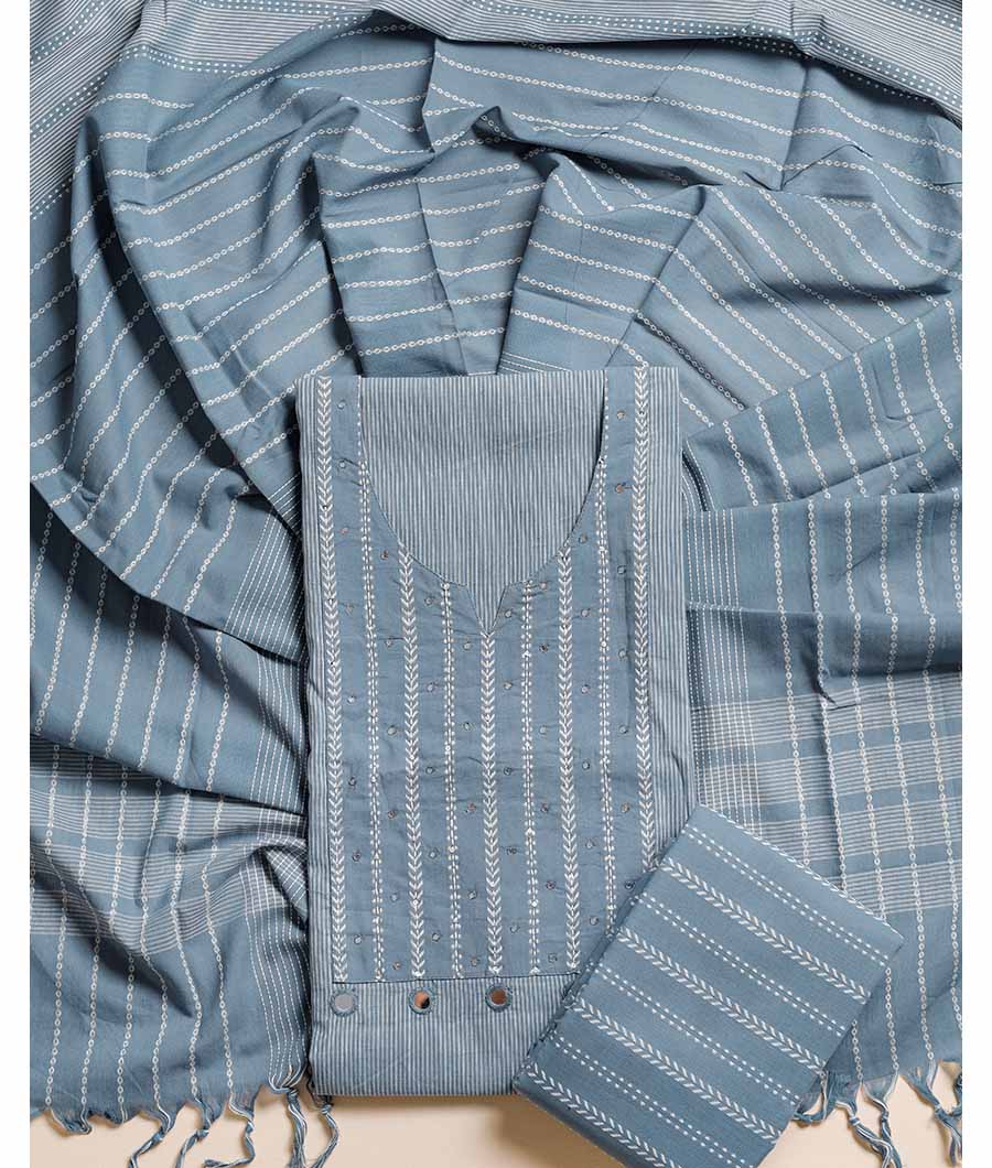 PURE COTTON WOVEN MIRROR WORK SUIT SET