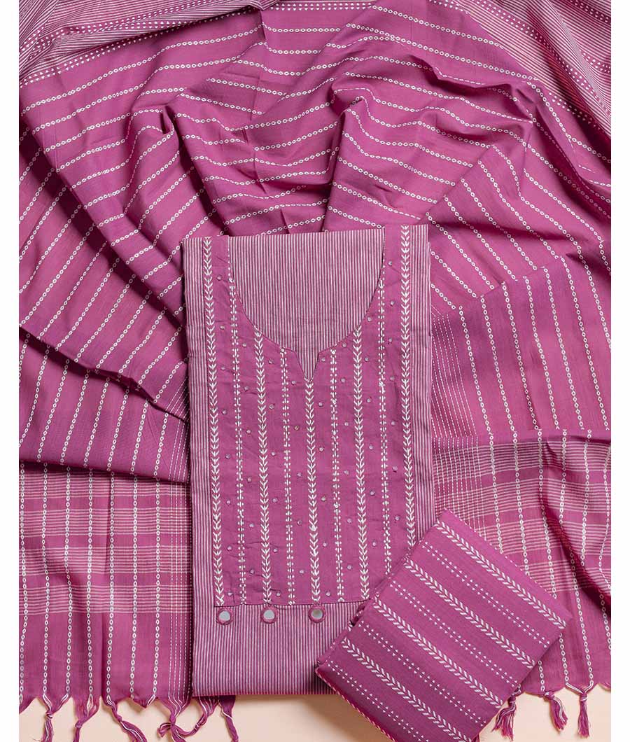 PURE COTTON WOVEN MIRROR WORK SUIT SET