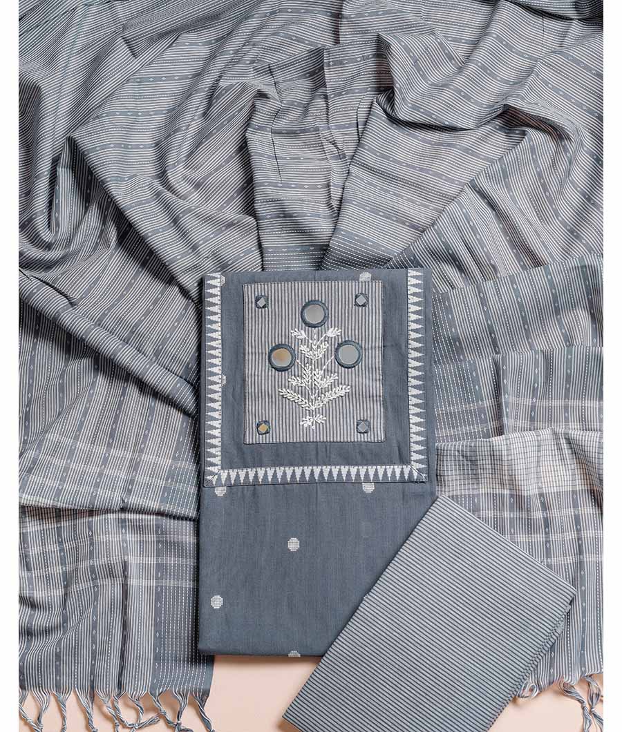 PURE COTTON WOVEN MIRROR WORK SUIT SET