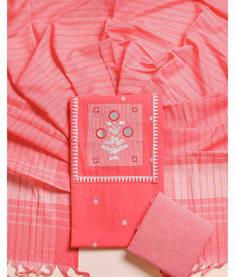 PURE COTTON WOVEN MIRROR WORK SUIT SET