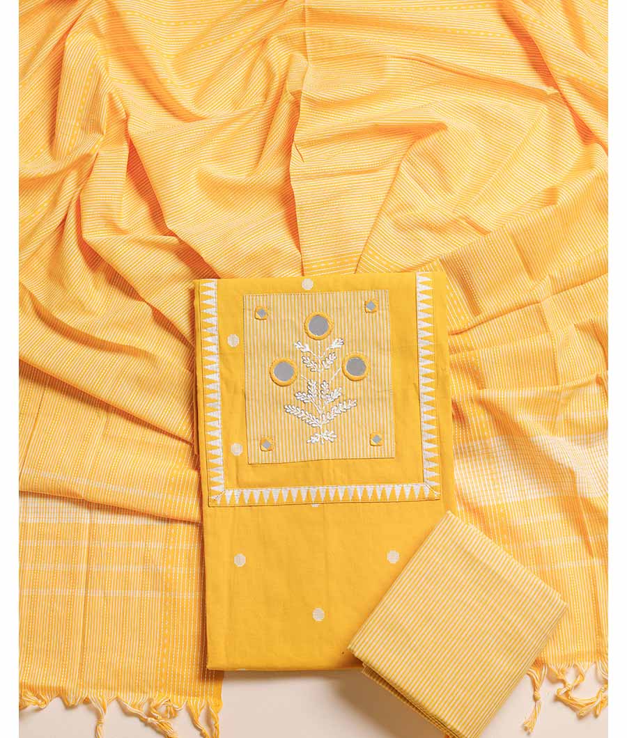PURE COTTON WOVEN MIRROR WORK SUIT SET