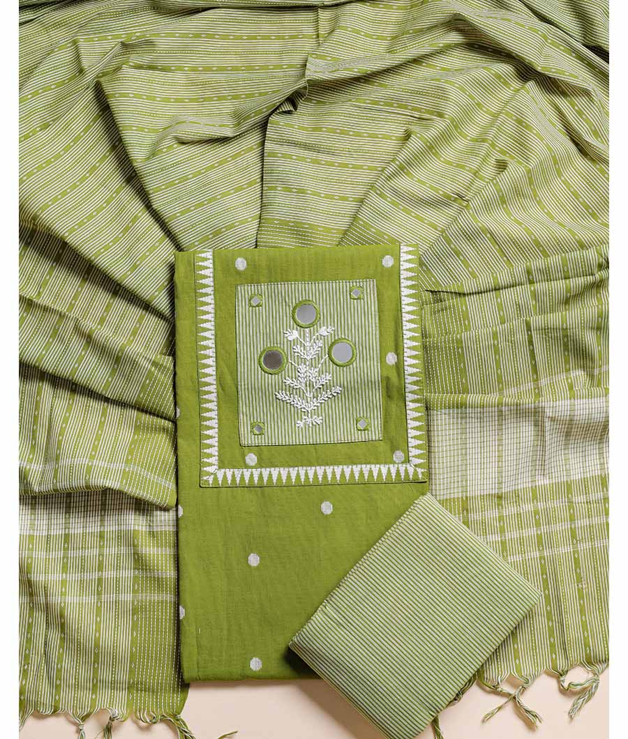 PURE COTTON WOVEN MIRROR WORK SUIT SET