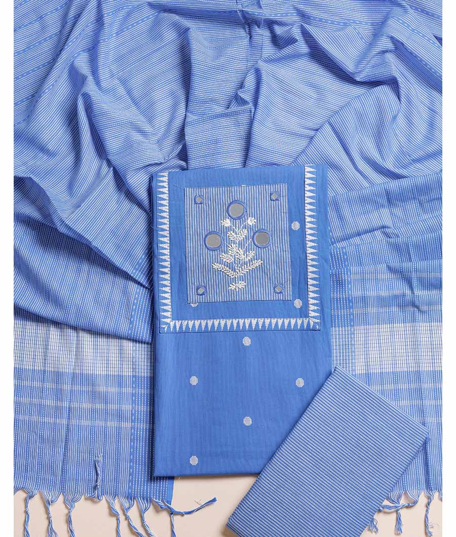 PURE COTTON WOVEN MIRROR WORK SUIT SET