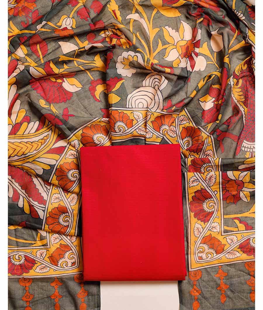 COTTON WOVEN & COTTON MUL KALAMKARI DUPATTA SUIT SET