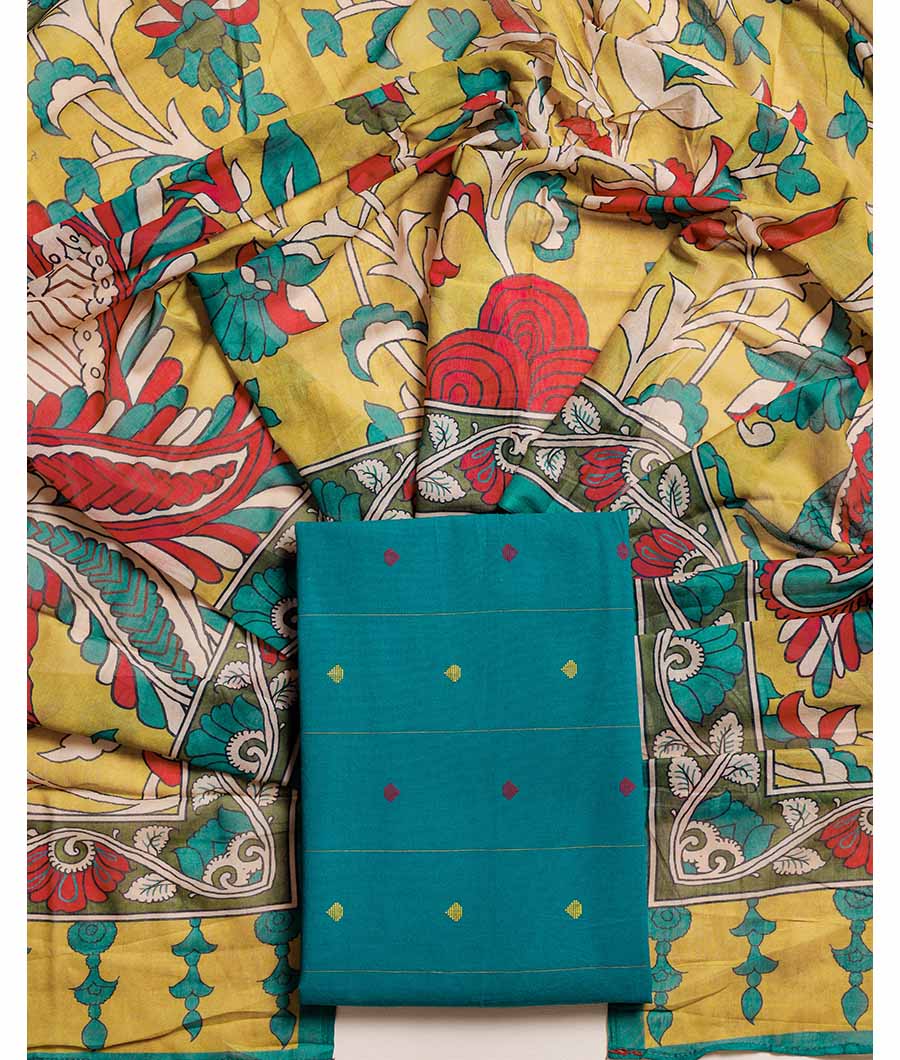 COTTON WOVEN & COTTON MUL KALAMKARI DUPATTA SUIT SET