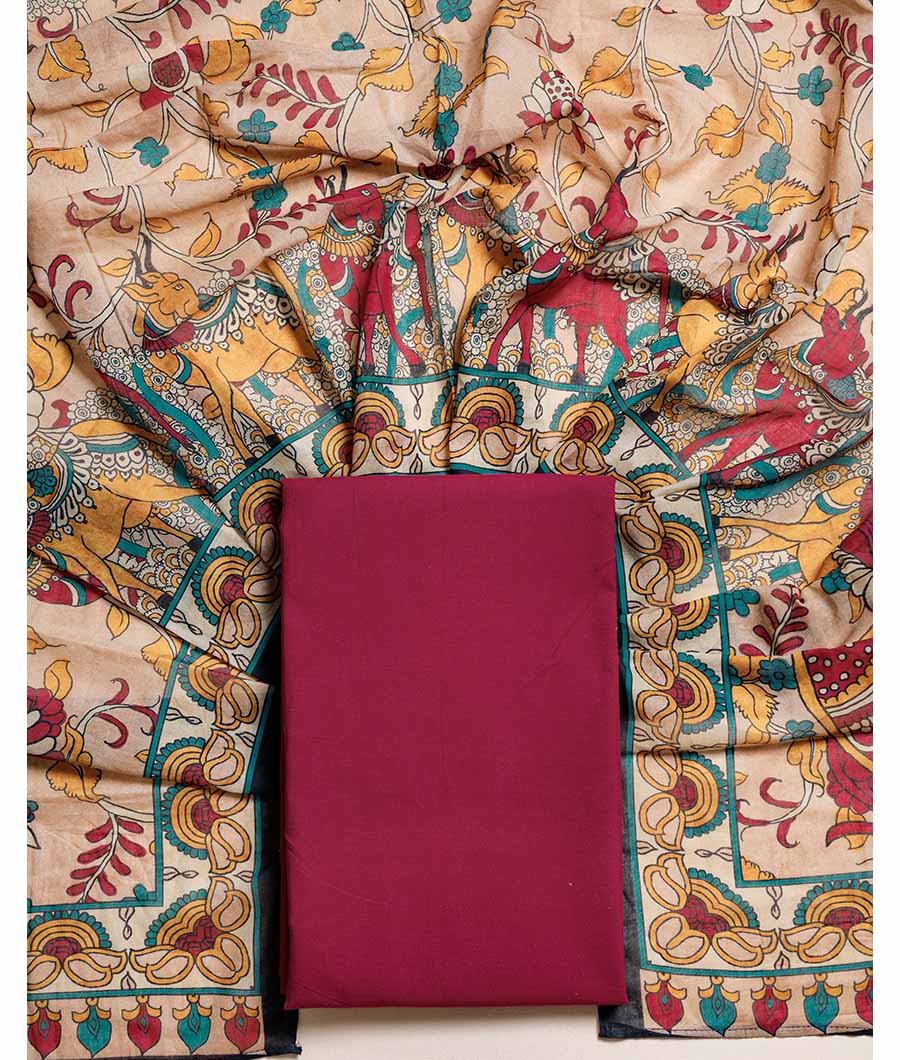 COTTON WOVEN & COTTON MUL KALAMKARI DUPATTA SUIT SET