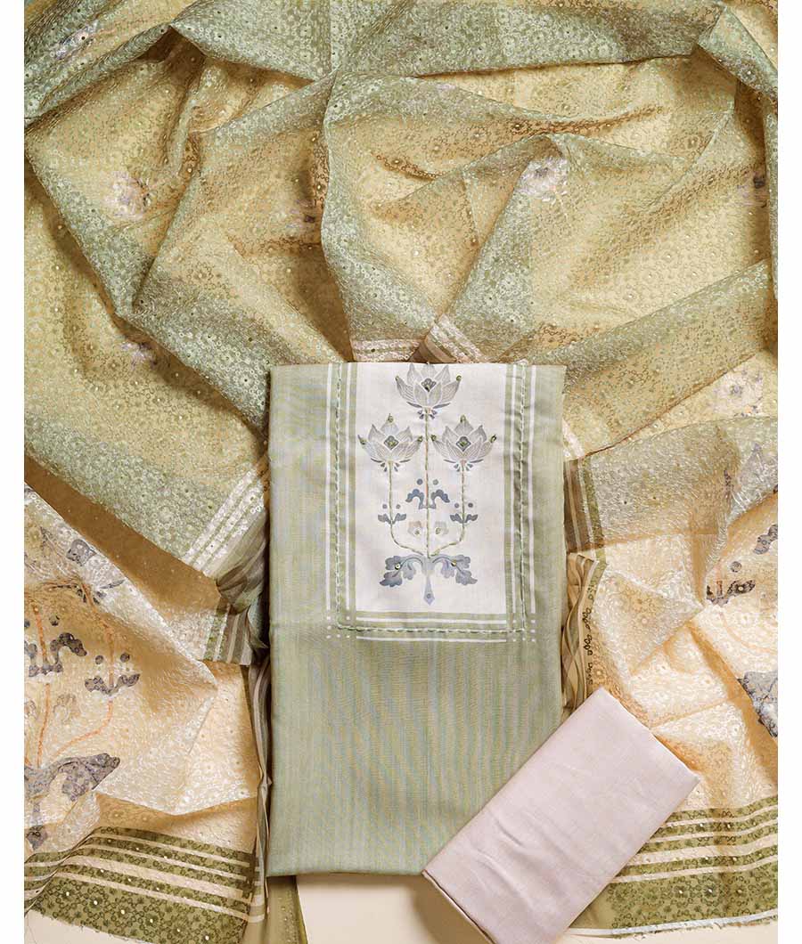 CHANDERI SILK & HAKOBA DUPATTA SUIT SET