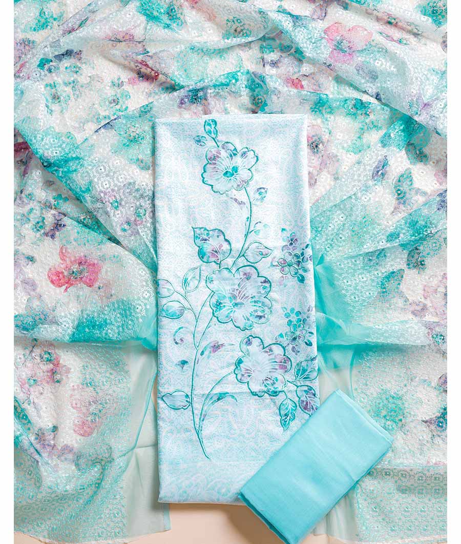 COTTON EMBROIDERY & HAKOBA DUPATTA SUIT SET