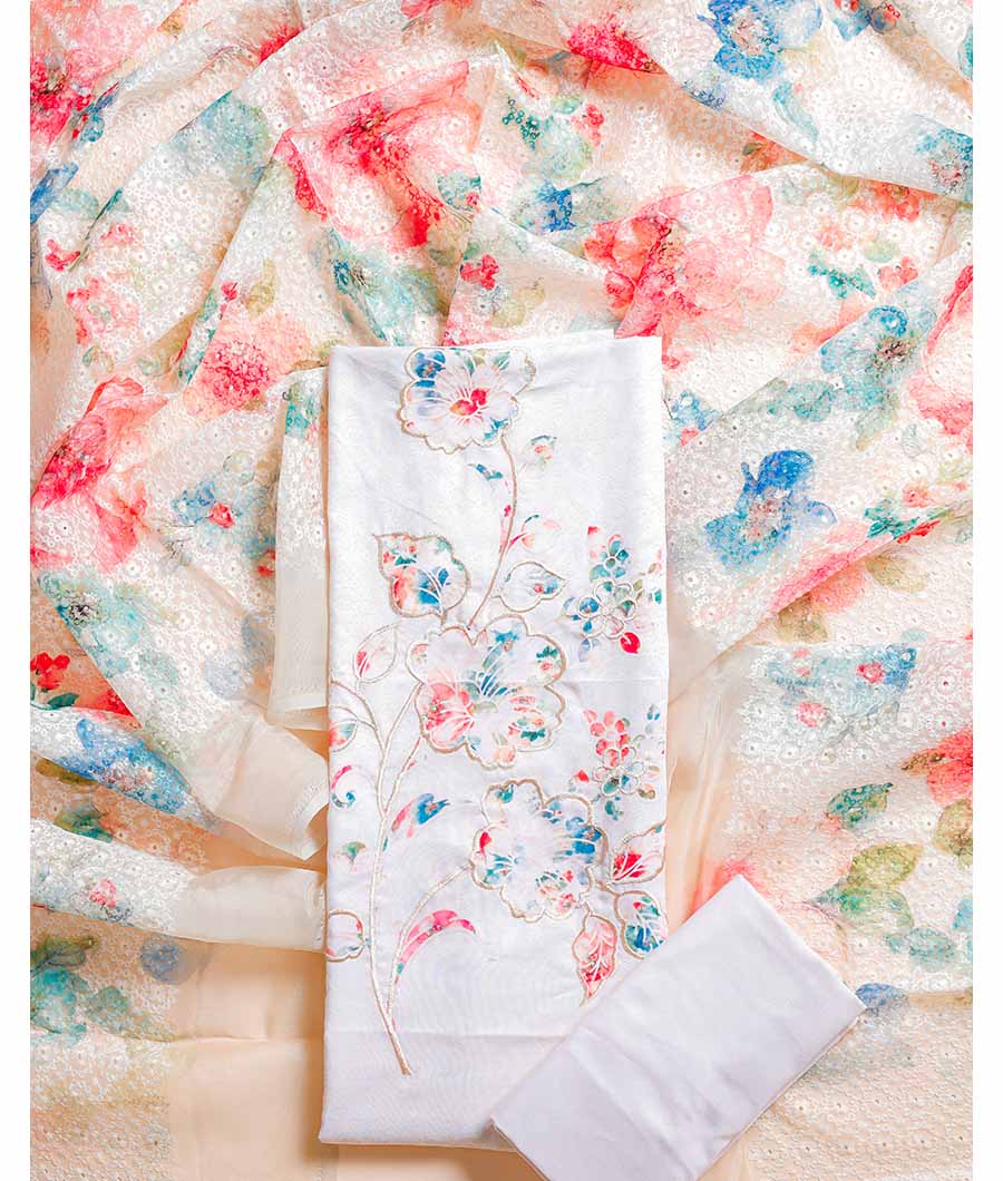 COTTON EMBROIDERY & HAKOBA DUPATTA SUIT SET