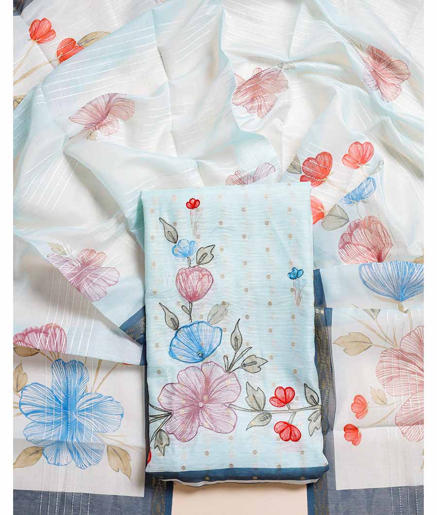 CHANDERI SILK EMBROIDERED SUIT SET