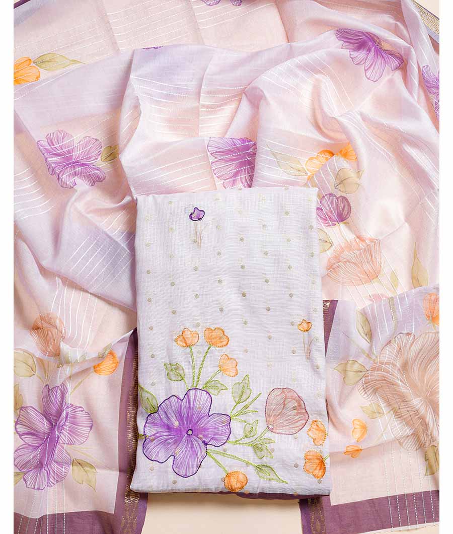 CHANDERI SILK EMBROIDERED SUIT SET