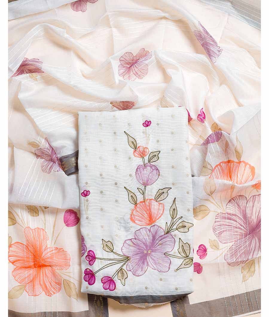 CHANDERI SILK EMBROIDERED SUIT SET
