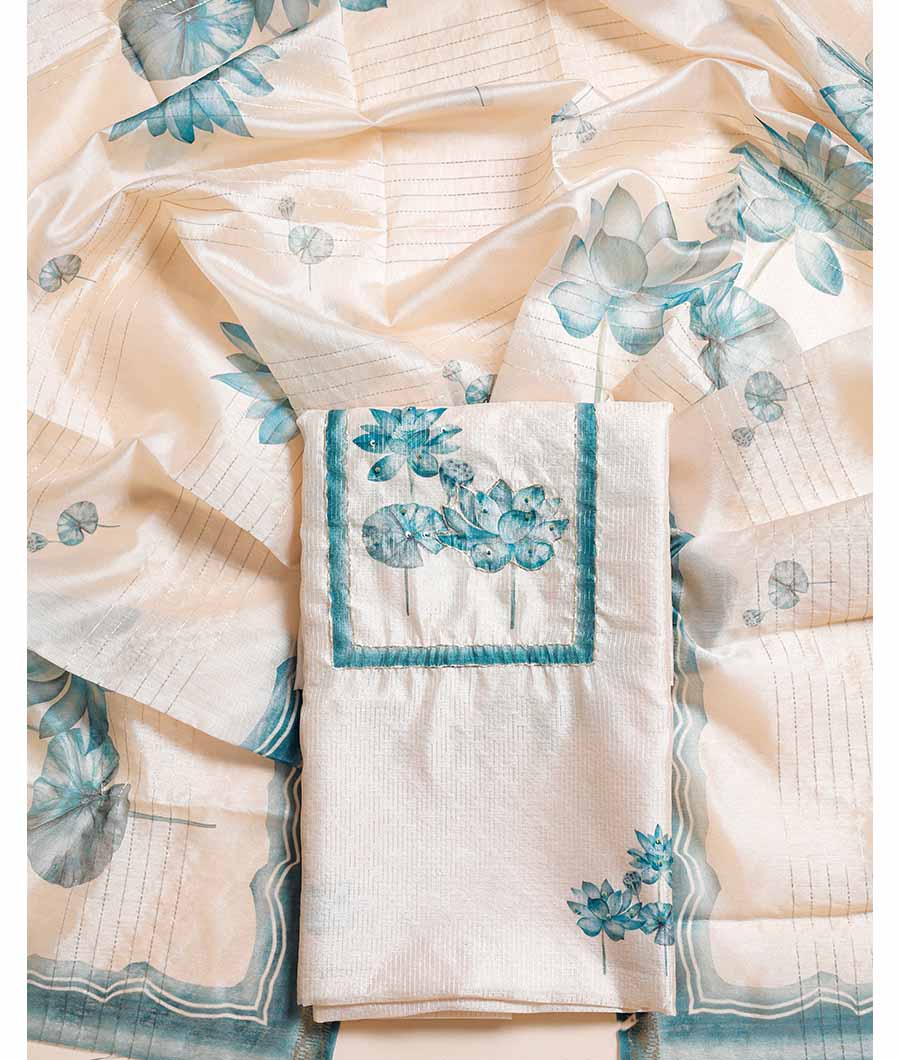 CHANDERI TISSUE  SILK EMBROIDERED SUIT SET