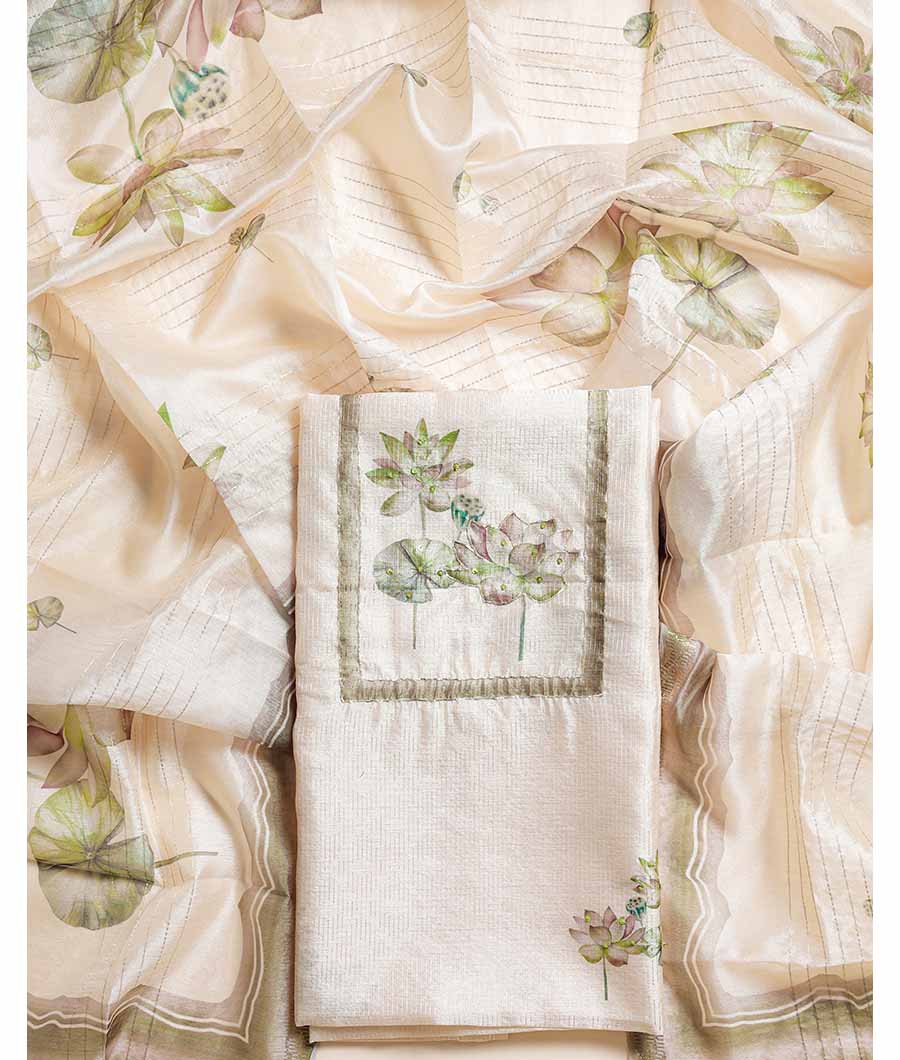 CHANDERI TISSUE  SILK EMBROIDERED SUIT SET