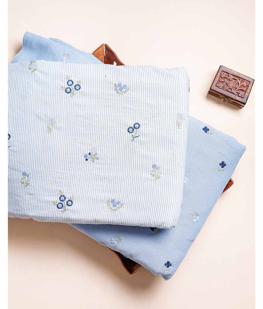 COTTON WOVEN STRIPED EMBROIDERED FABRIC