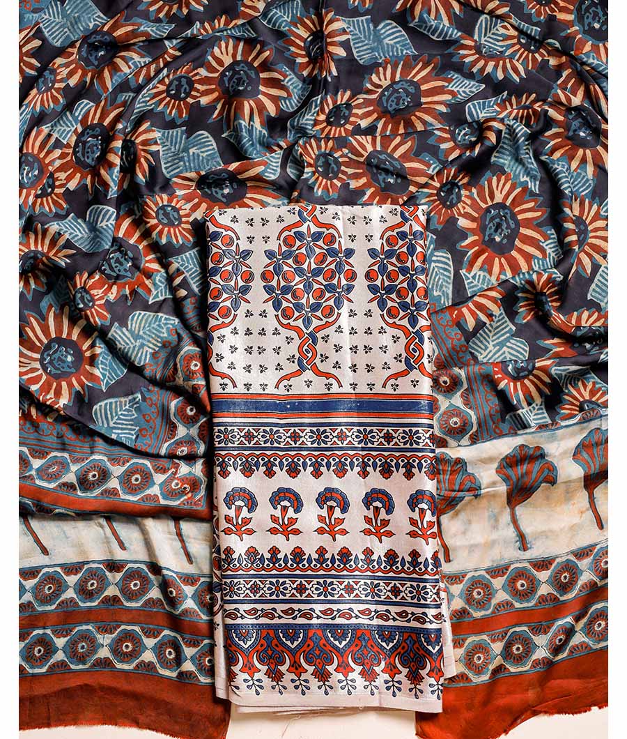 AJRAKH MASHROO SILK WITH MODAL SILK DUPATTA SUIT SET
