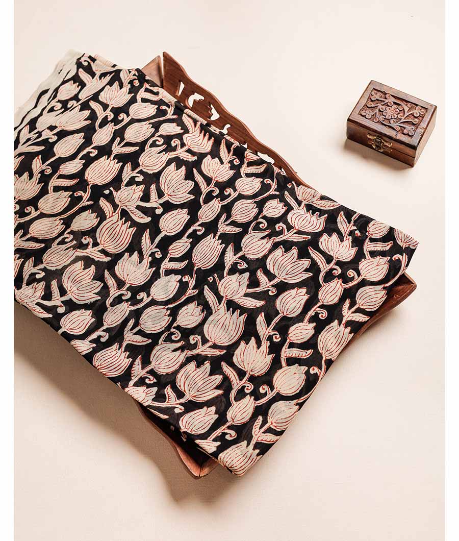 PURE GEORGETTE BAGRU HAND BLOCK PRINTED FABRIC