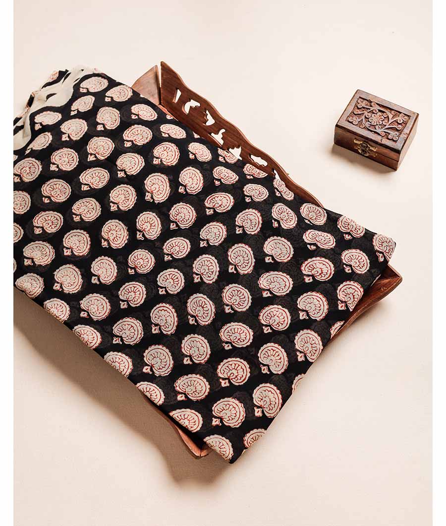 PURE GEORGETTE BAGRU HAND BLOCK PRINTED FABRIC