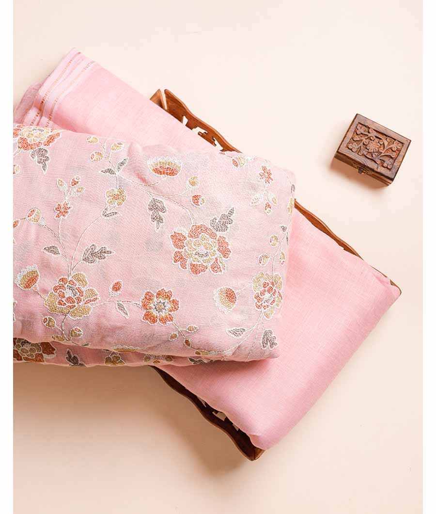 COTTON LINEN EMBROIDERED WITH PLAIN FABRIC
