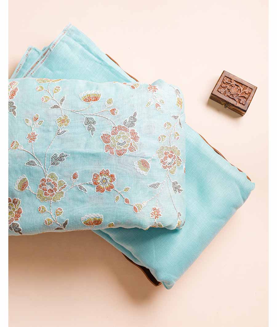 COTTON LINEN EMBROIDERED WITH PLAIN FABRIC