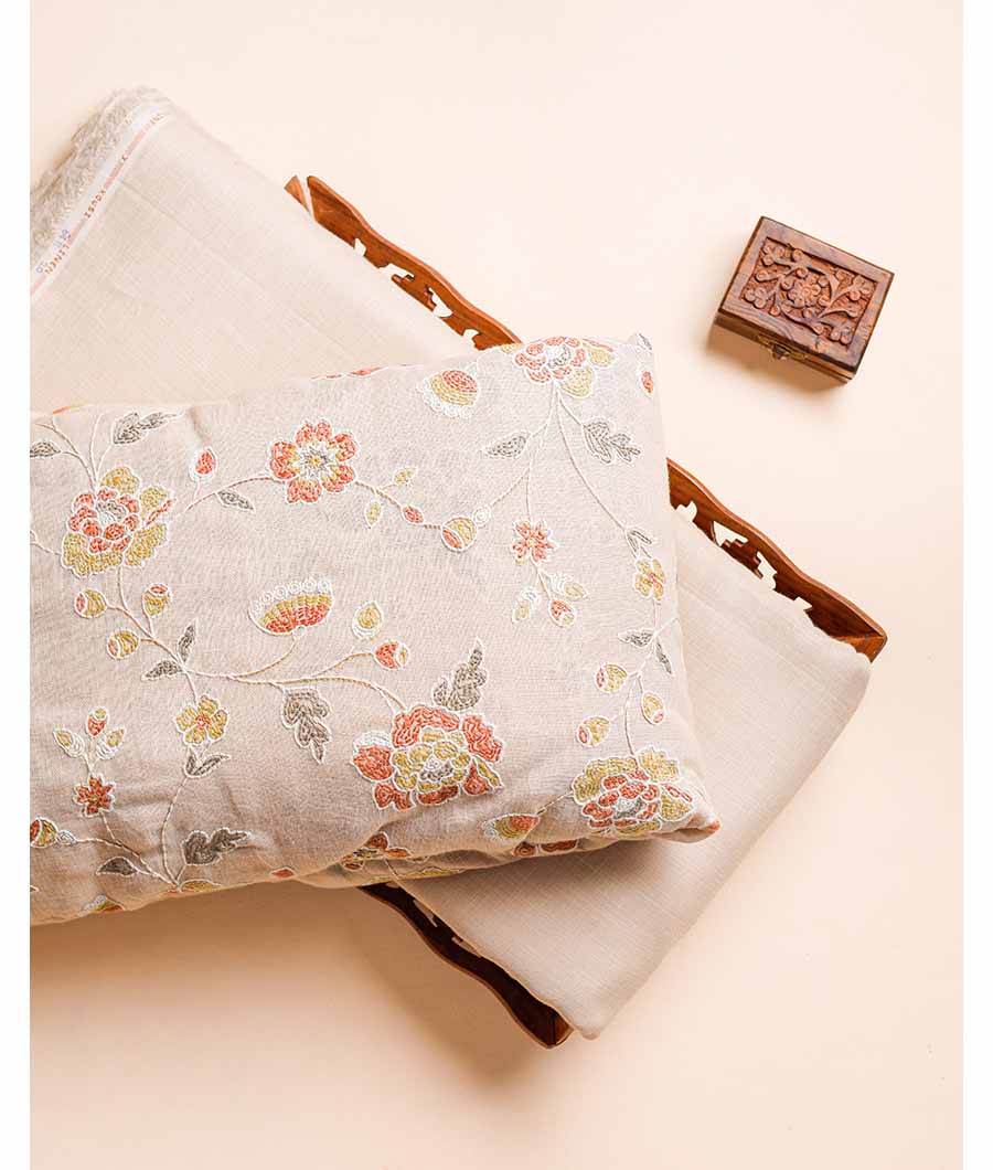 COTTON LINEN EMBROIDERED WITH PLAIN FABRIC